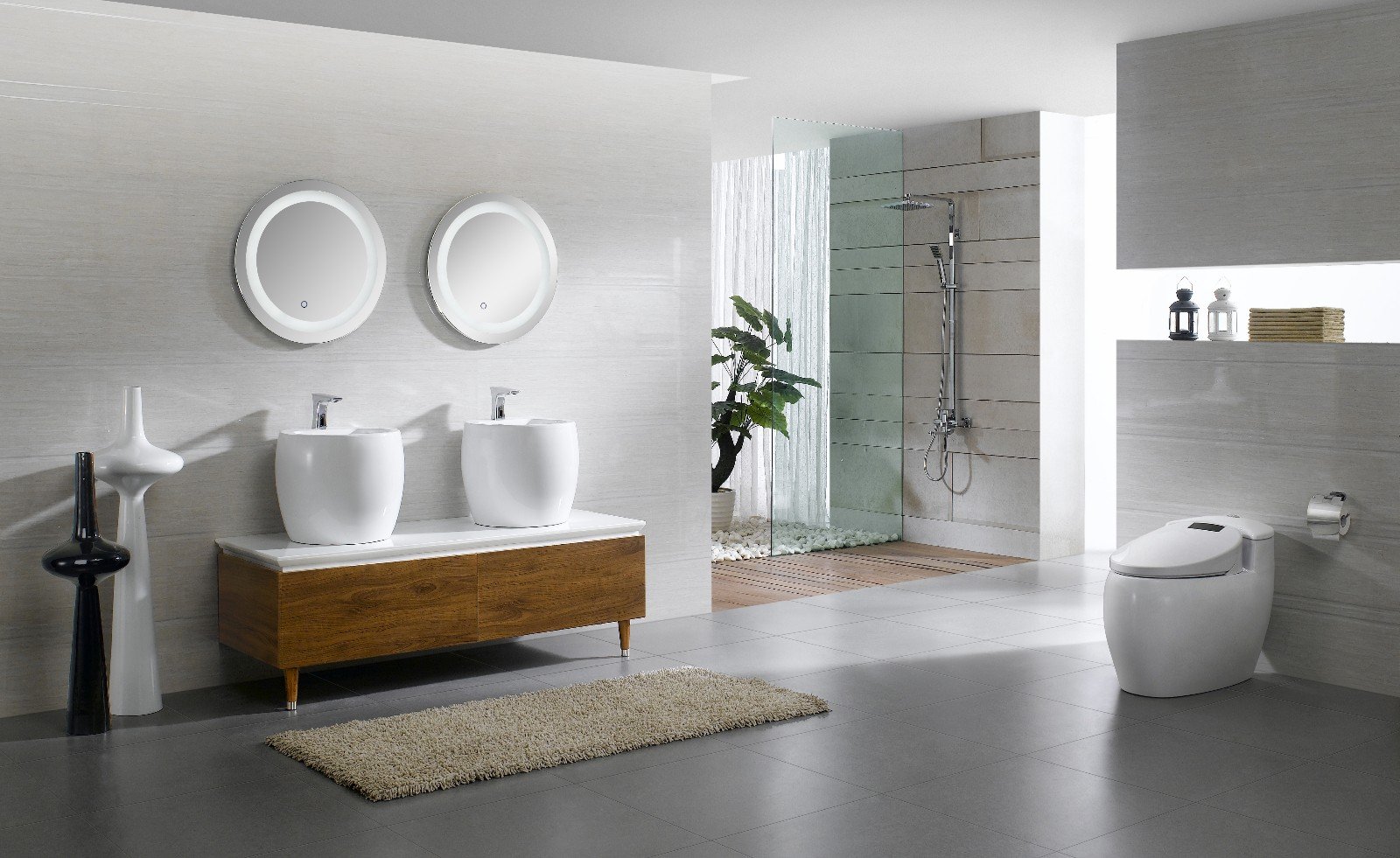 Walnut & White Free Standing Bathroom Deo Series